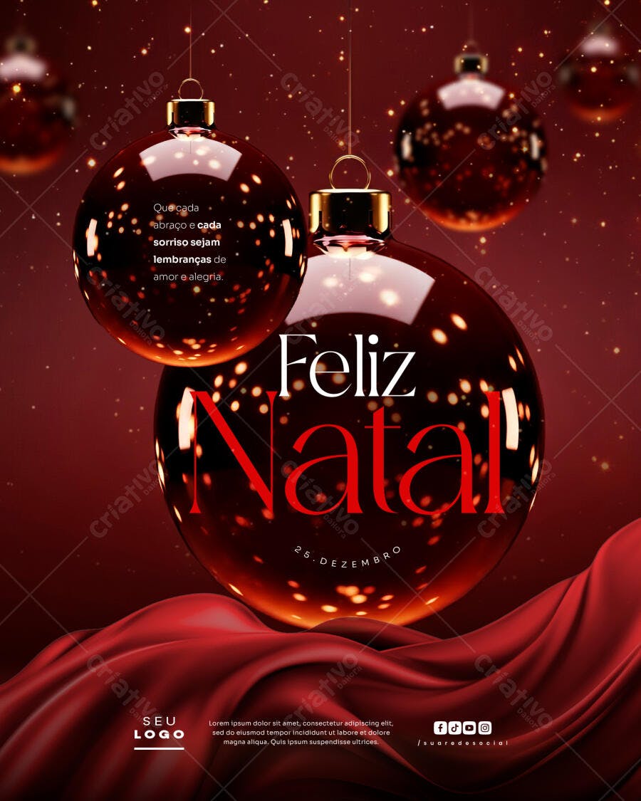Flyer de Natal Vermelho Elegante Feliz Natal PSD Editável