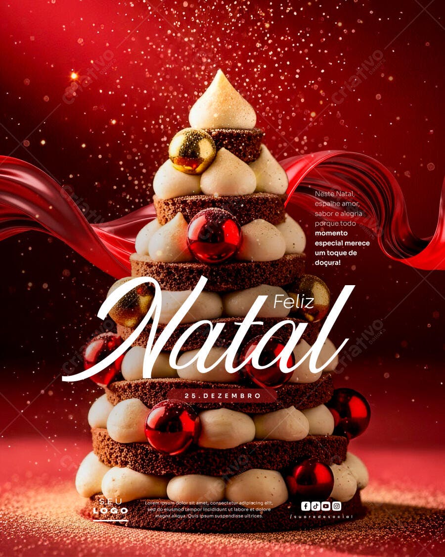 Flyer Natalino Doce Árvore de Bolo Chocolate e Creme PSD Editável