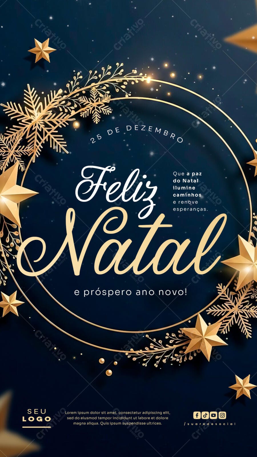 Post para Redes Sociais Feliz Natal e Ano Novo Dourado PSD Editável