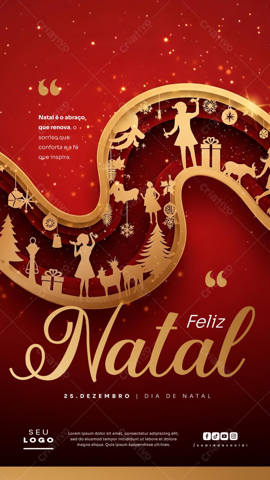 Flyer Feliz Natal Dourado e Vermelho PSD Editável