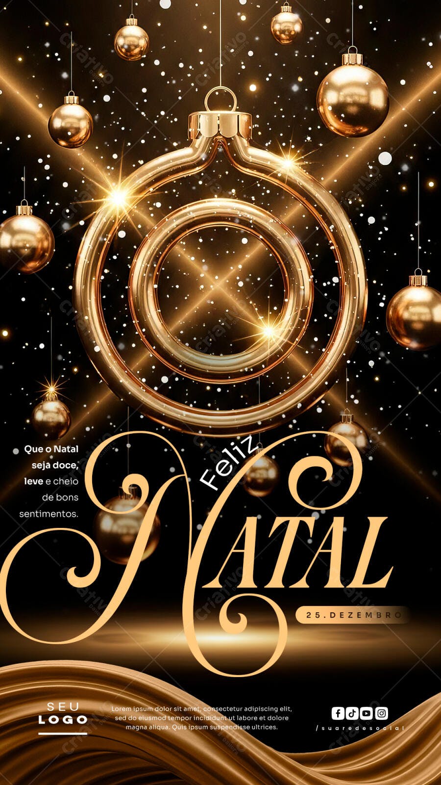 Post para Redes Sociais Feliz Natal Dourado PSD Editável