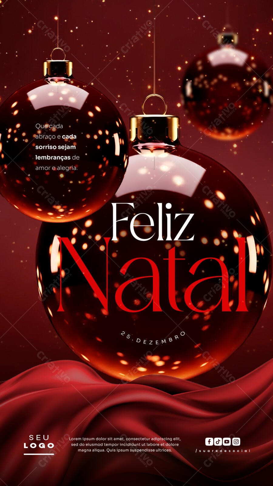 Flyer para Feliz Natal com Mensagem Festiva PSD Editável
