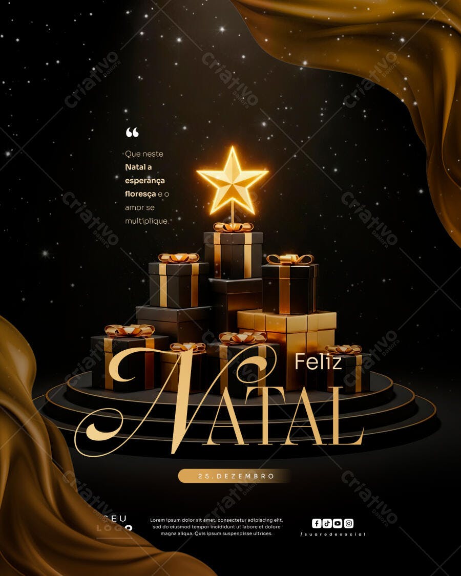 Flyer Feliz Natal Dourado e Elegante PSD Editável