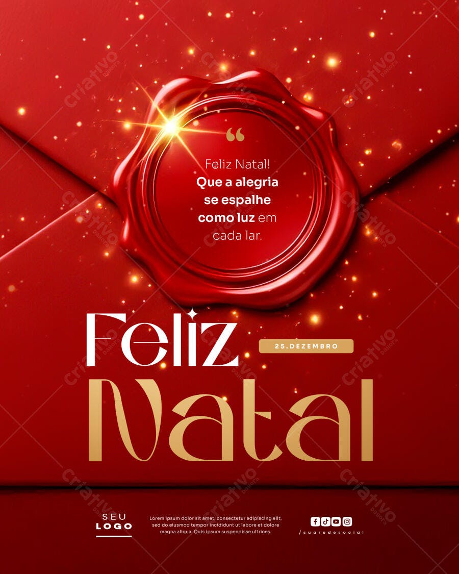 Post Redes Sociais Feliz Natal Lacre de Cera Vermelho PSD Editável
