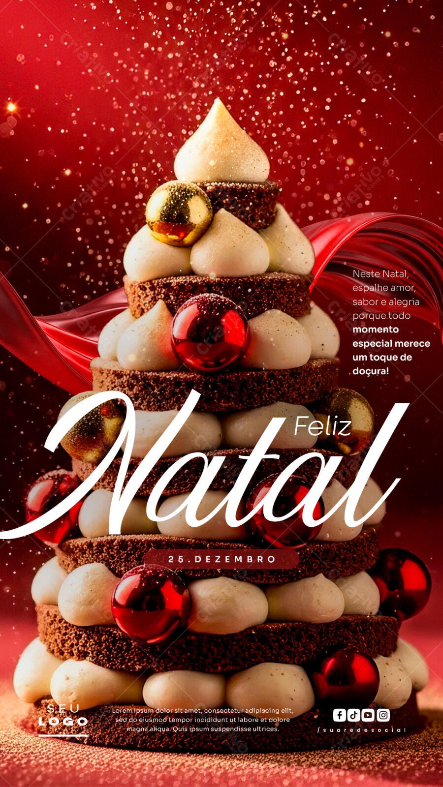 Flyer de Natal com Bolo Árvore de Chocolate PSD Editável