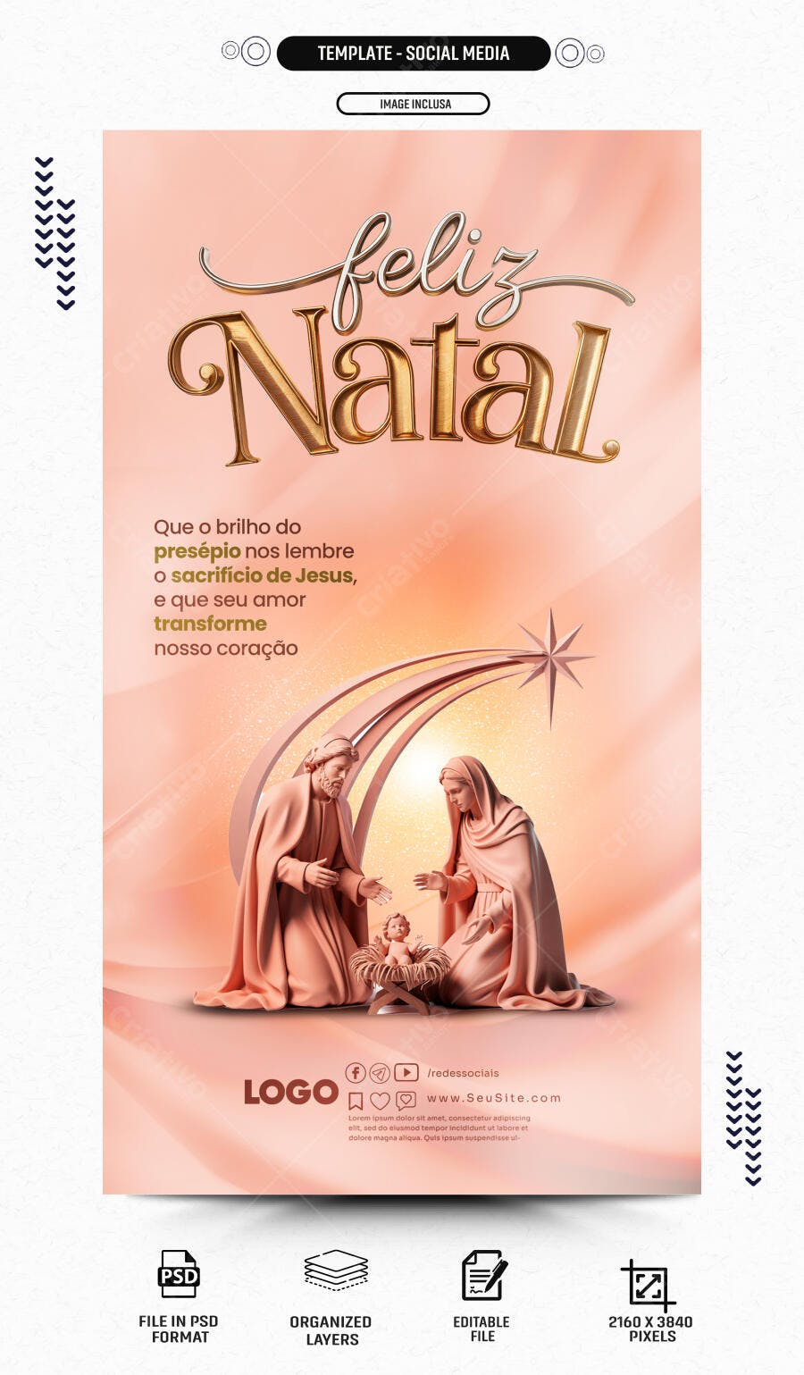 Post de Redes Sociais Feliz Natal Presépio Sagrada Família PSD Editável