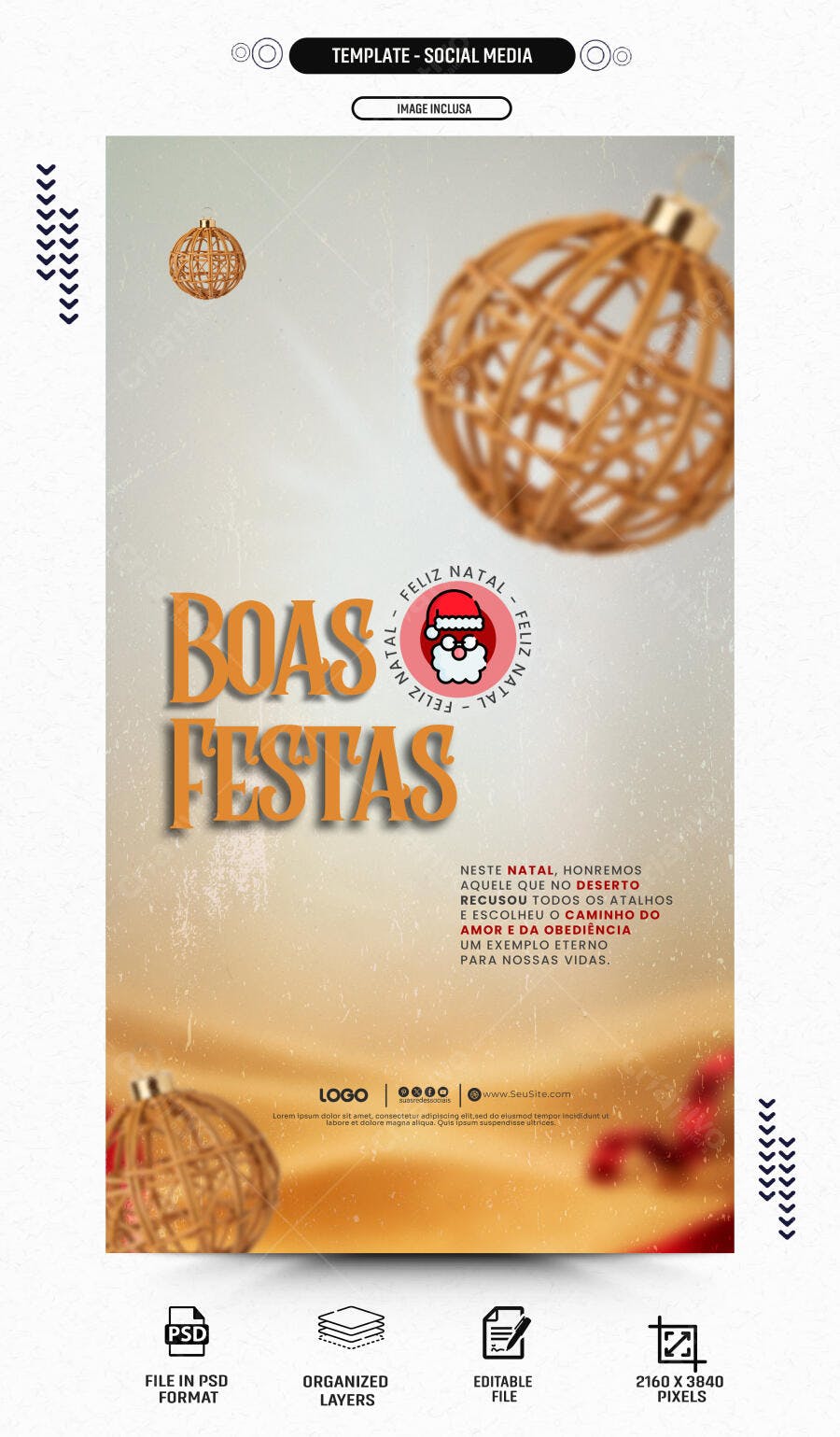 Template Social Media Boas Festas de Natal PSD Editável