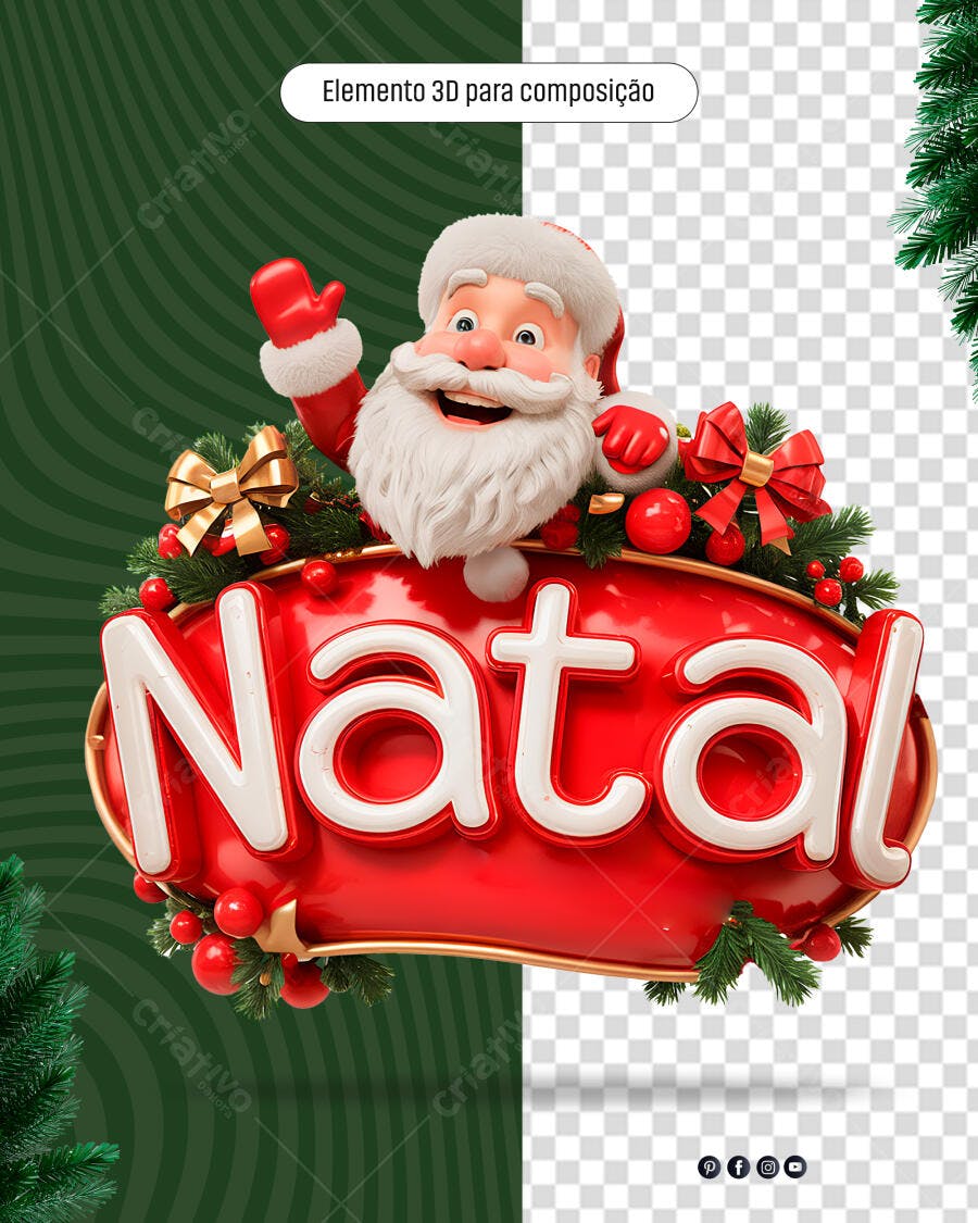 Gráfico 3D Natal com Papai Noel PSD Editável