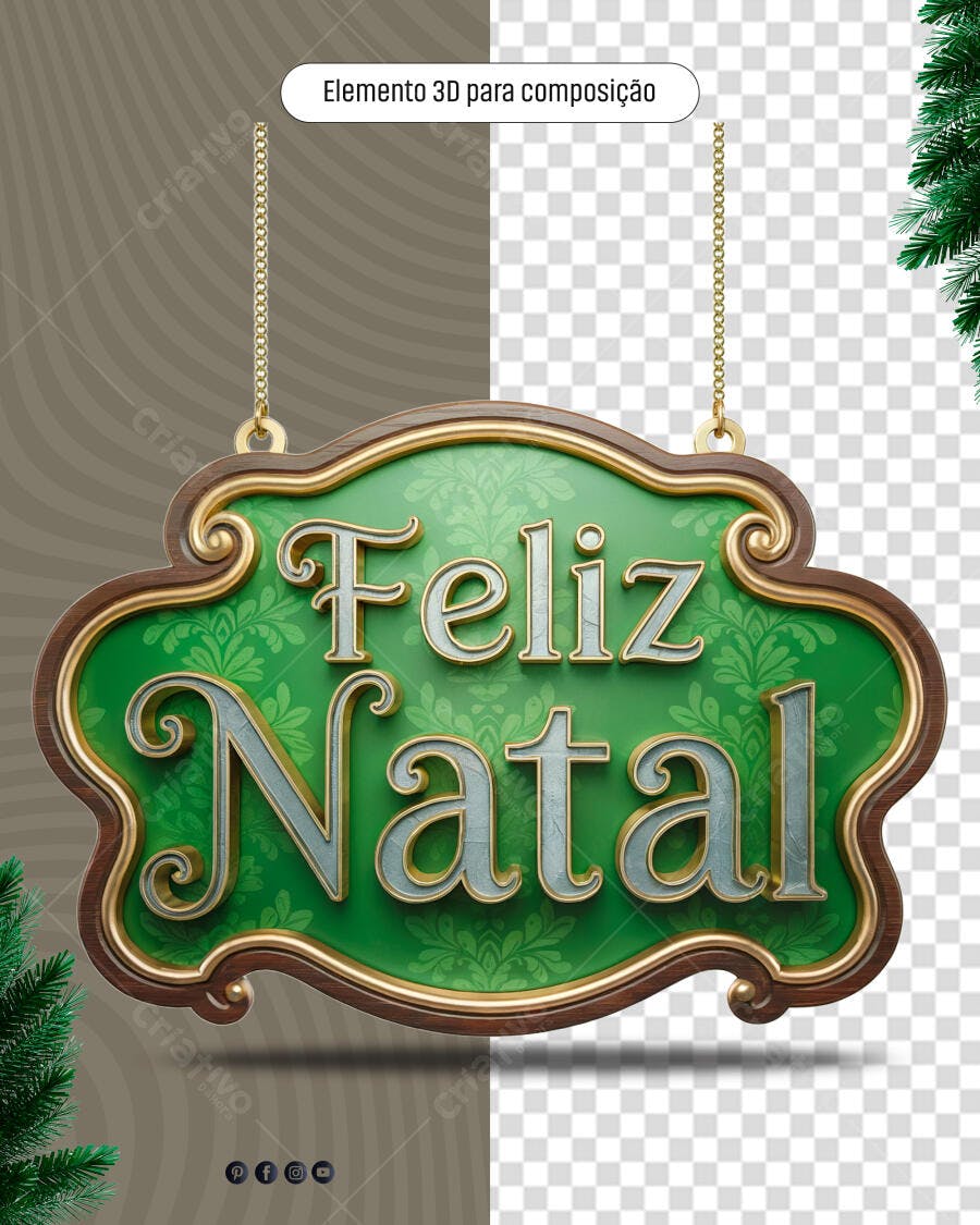 Elemento 3D Placa Feliz Natal para Composição PSD Editável
