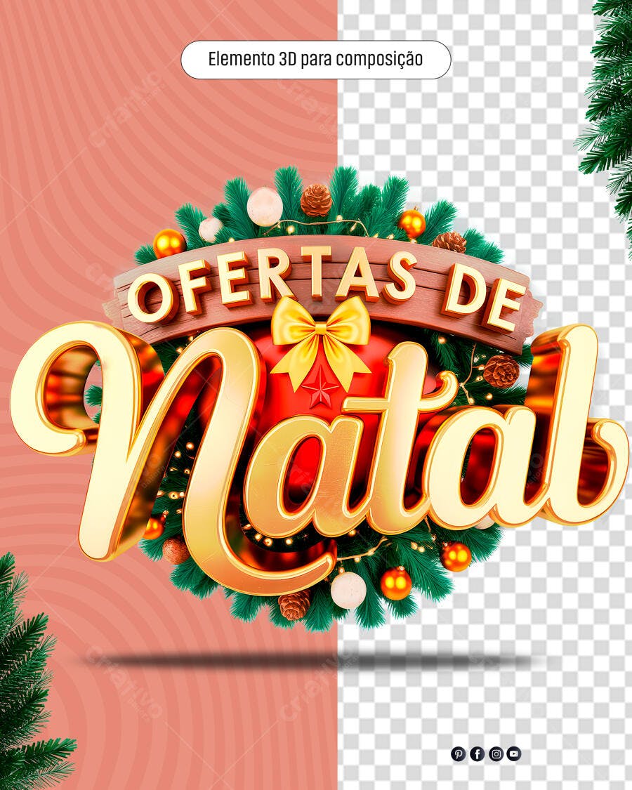 Título 3D Dourado Ofertas de Natal Festivo PSD Editável