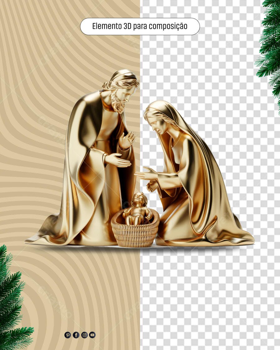Recurso 3D Presépio Natividade Dourada para Natal PSD Editável