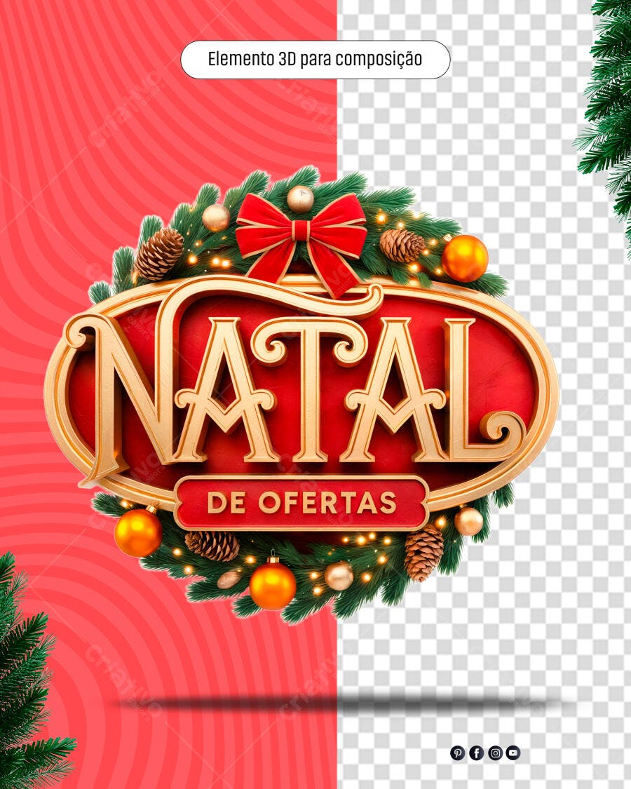 Letreiro 3D Natal de Ofertas Promocional PSD Editável