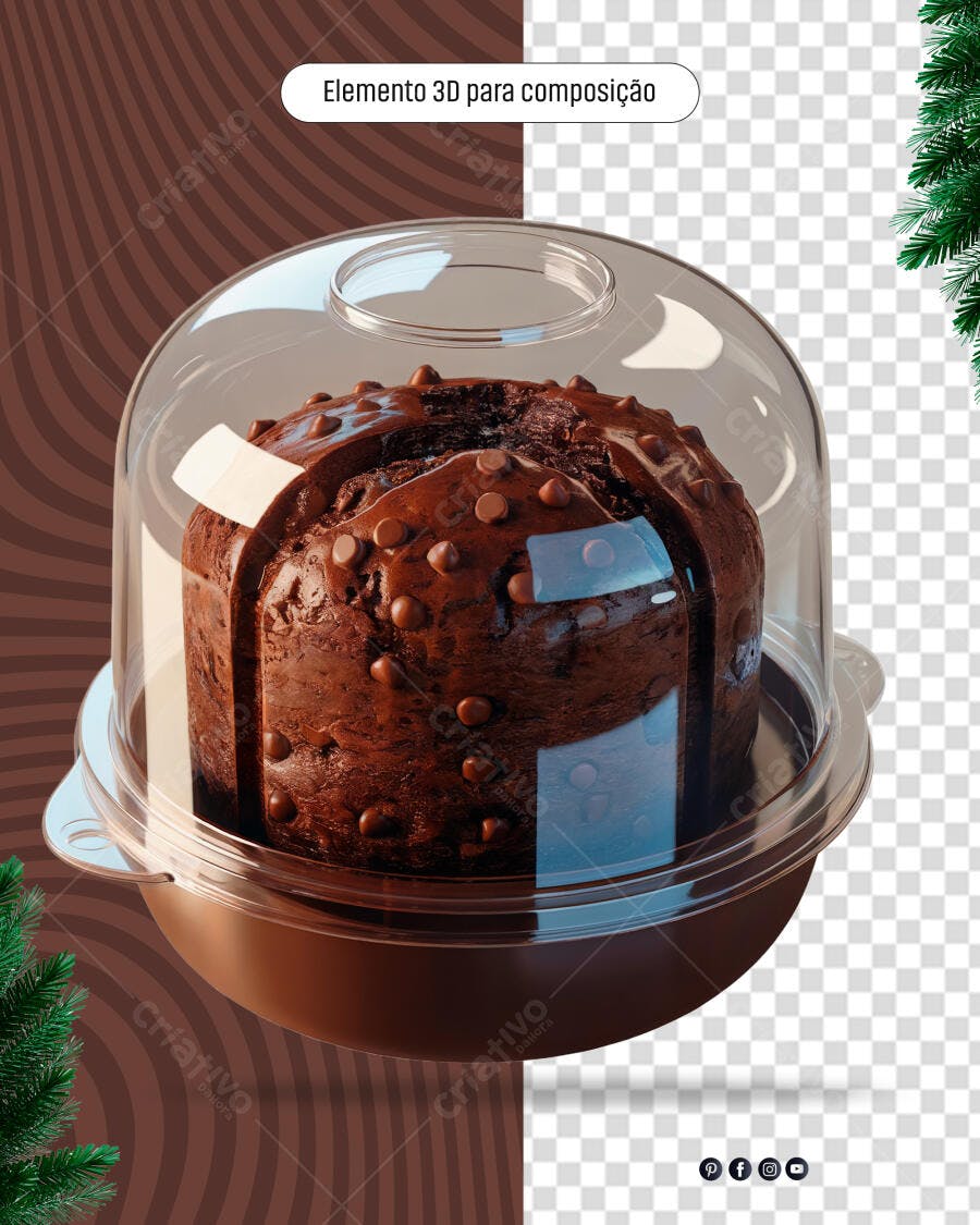 Mockup de Embalagem para Panettone de Chocolate Natalino PSD Editável