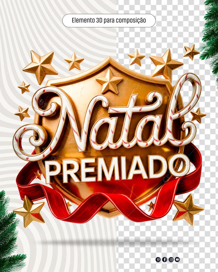 Elemento 3D Natal Premiado para Promoções de Fim de Ano PSD Editável