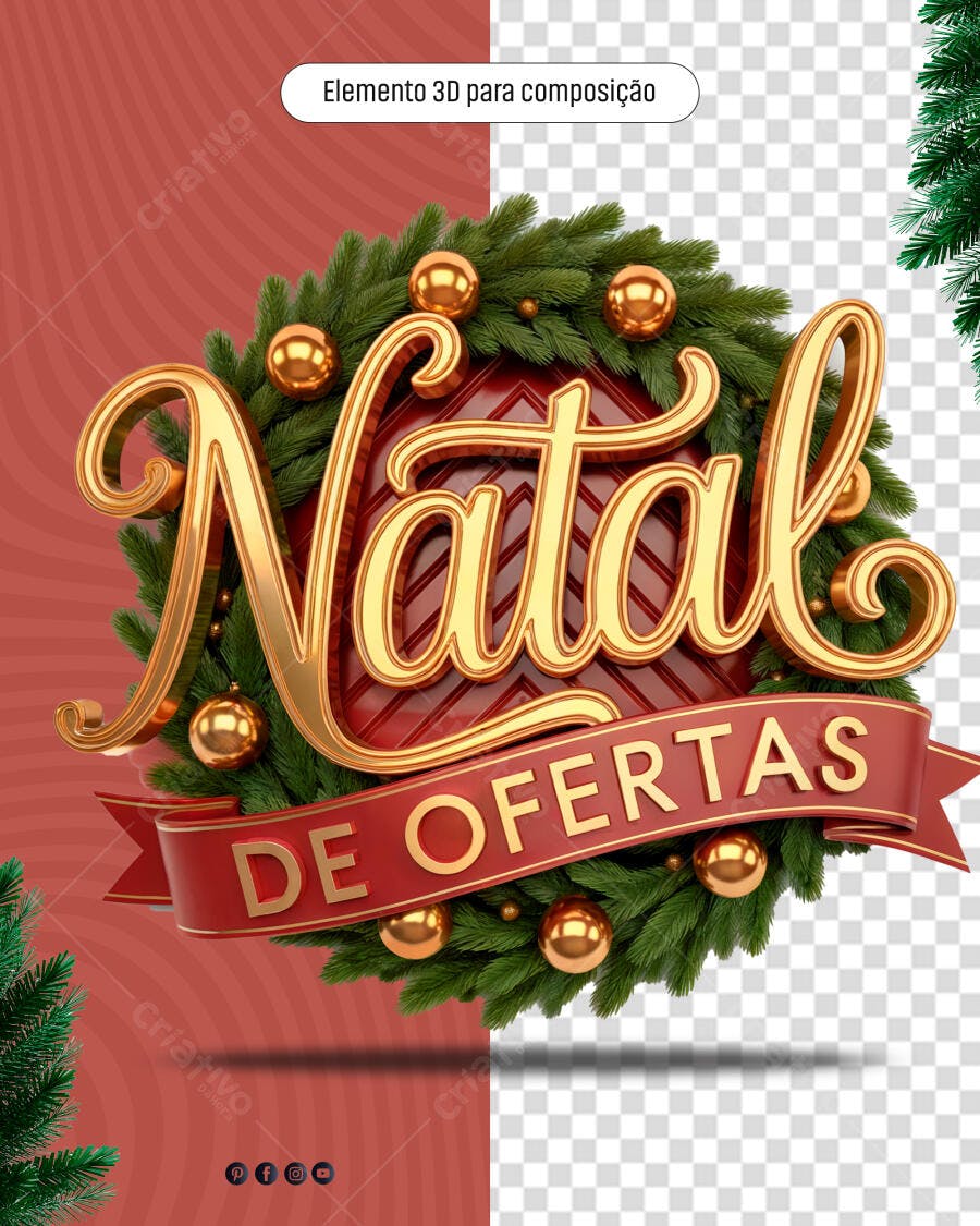 Elemento 3D Dourado para Natal de Ofertas PSD Editável