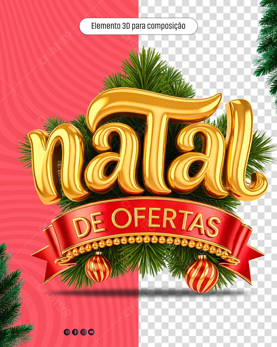 Elemento 3D para Natal de Ofertas PSD Editável