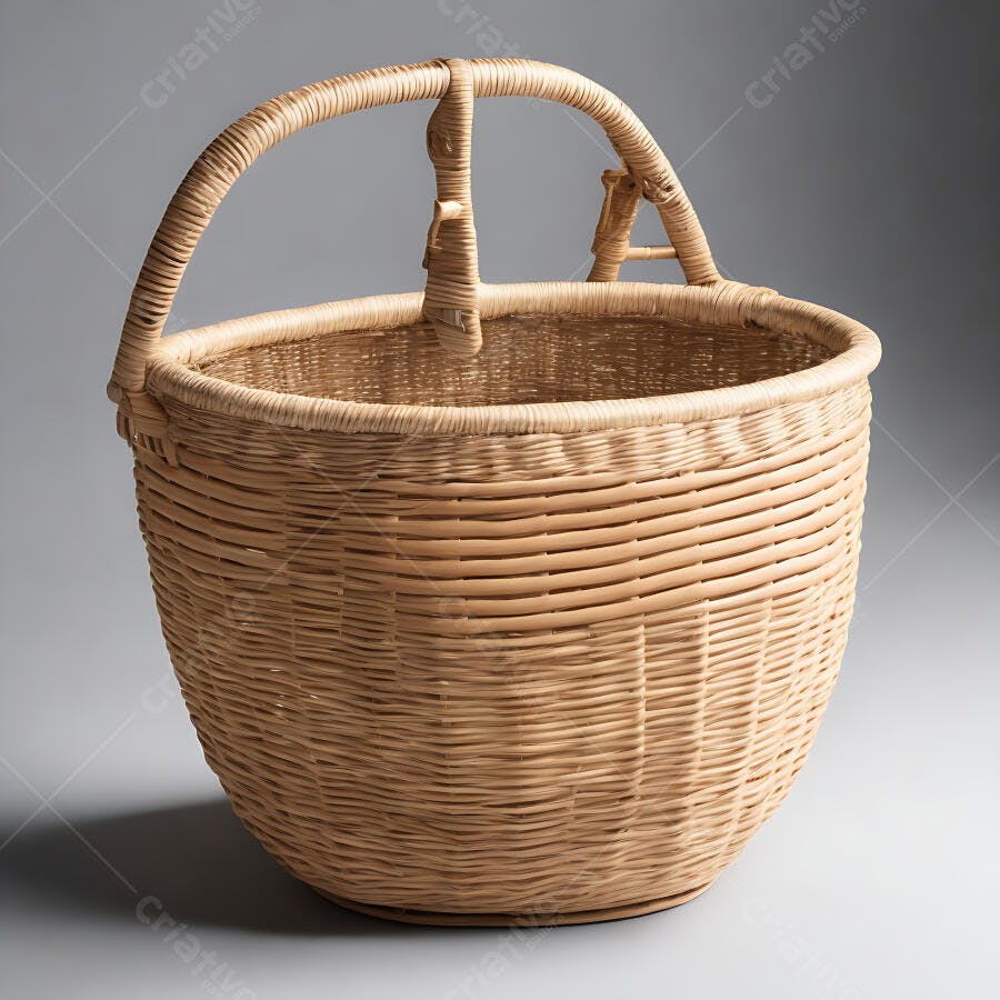 Cesta de vime artesanal com alça em estúdio para piquenique ou colheita