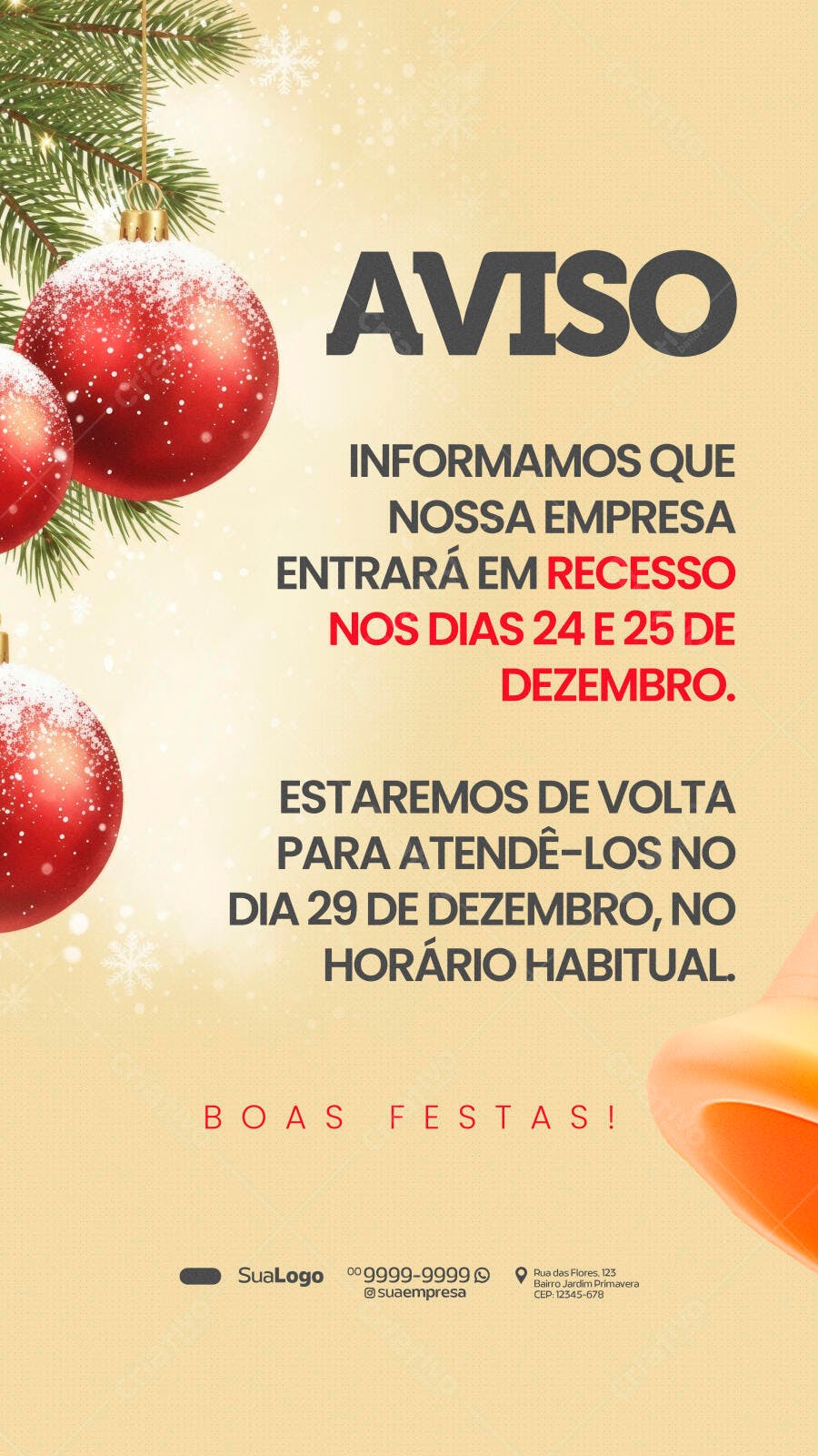 Flyer Aviso Recesso Natalino Empresa PSD Editável