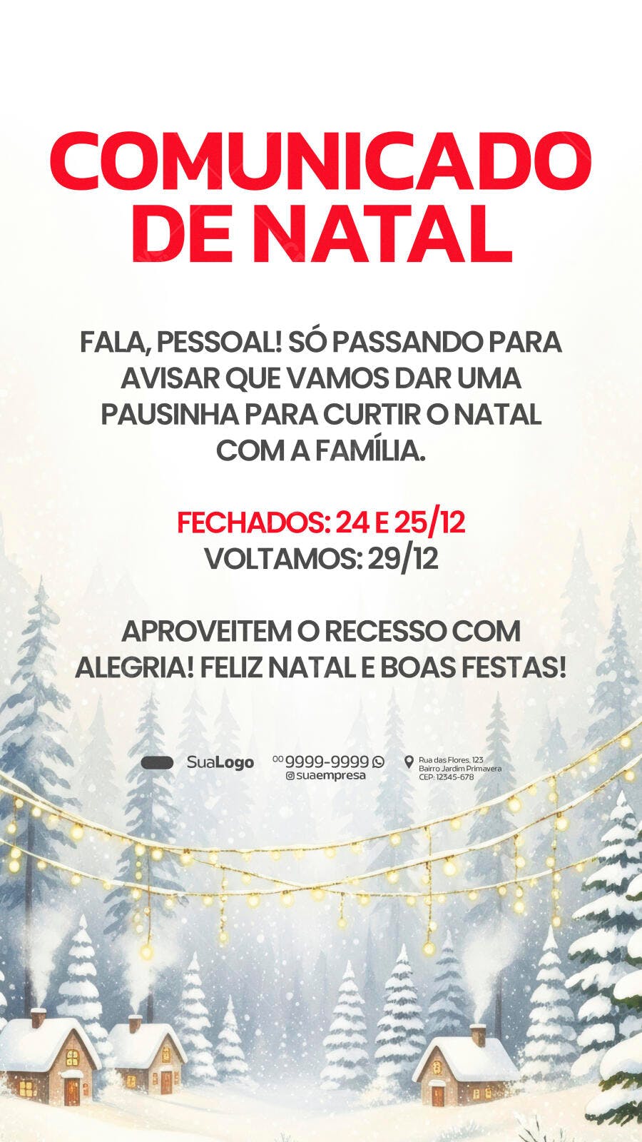 Comunicado de Natal para Recesso de Festas PSD Editável