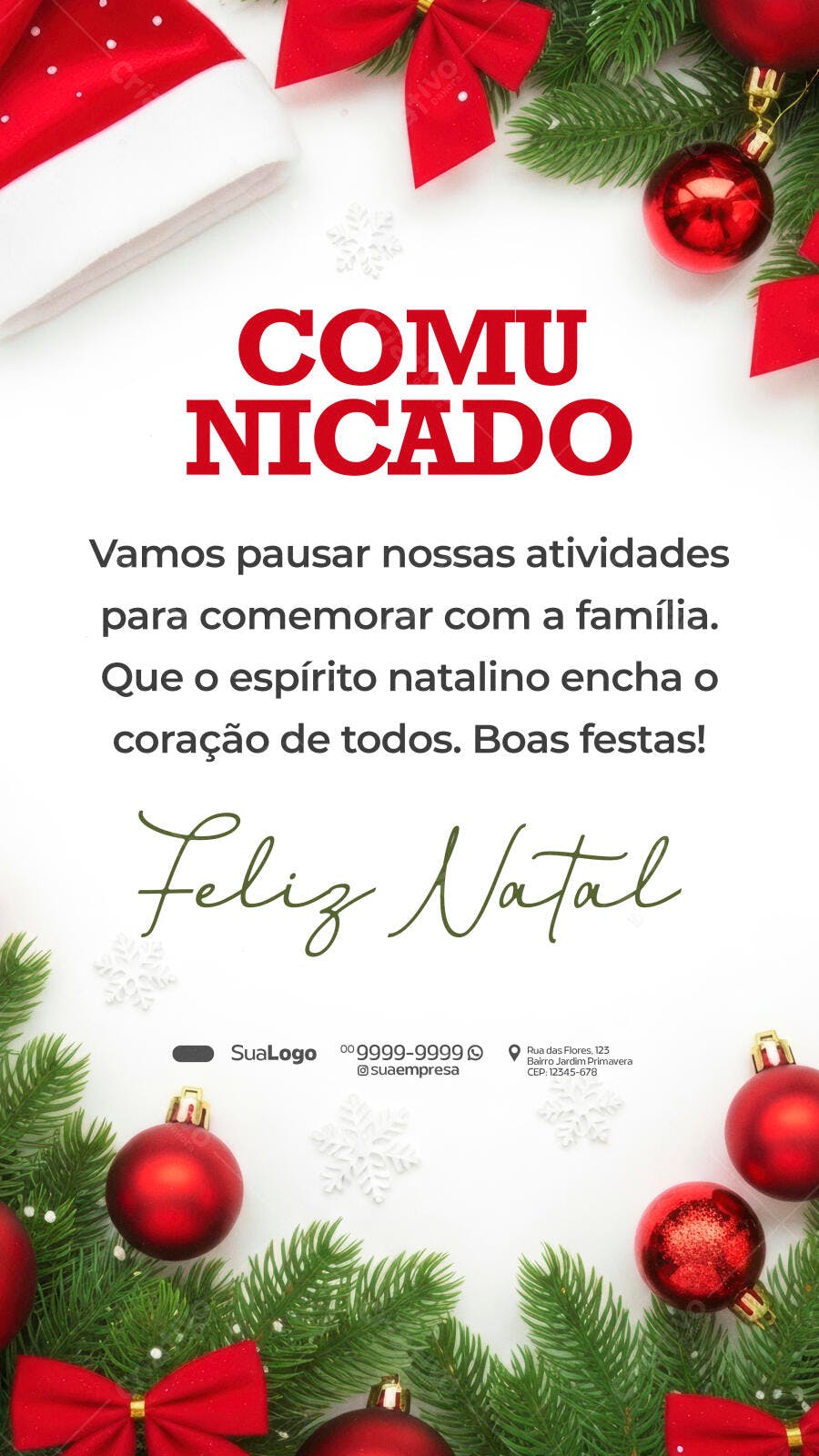 Flyer de Natal Recesso e Boas Festas PSD Editável