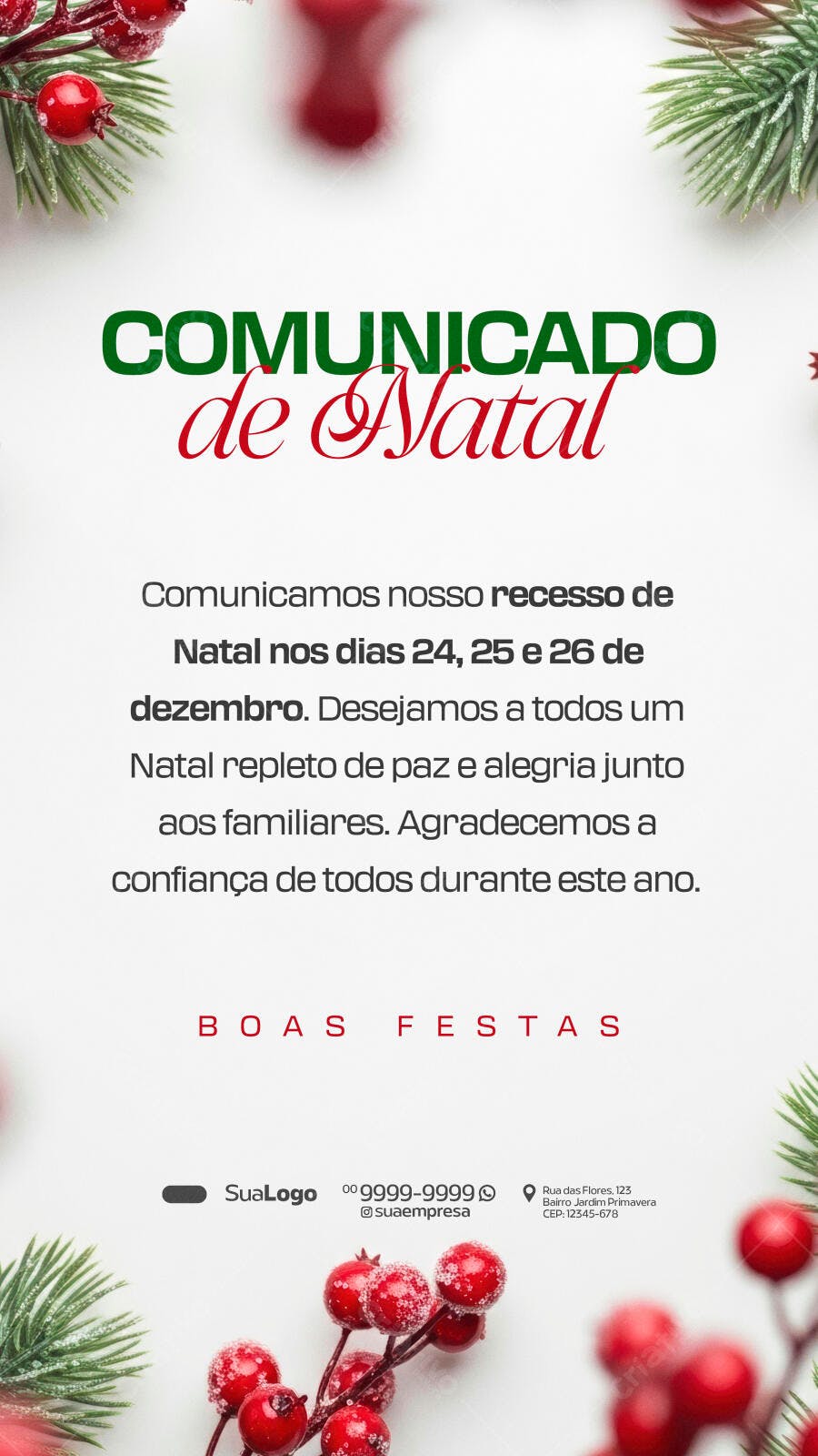 Flyer Comunicado de Natal com Recesso PSD Editável