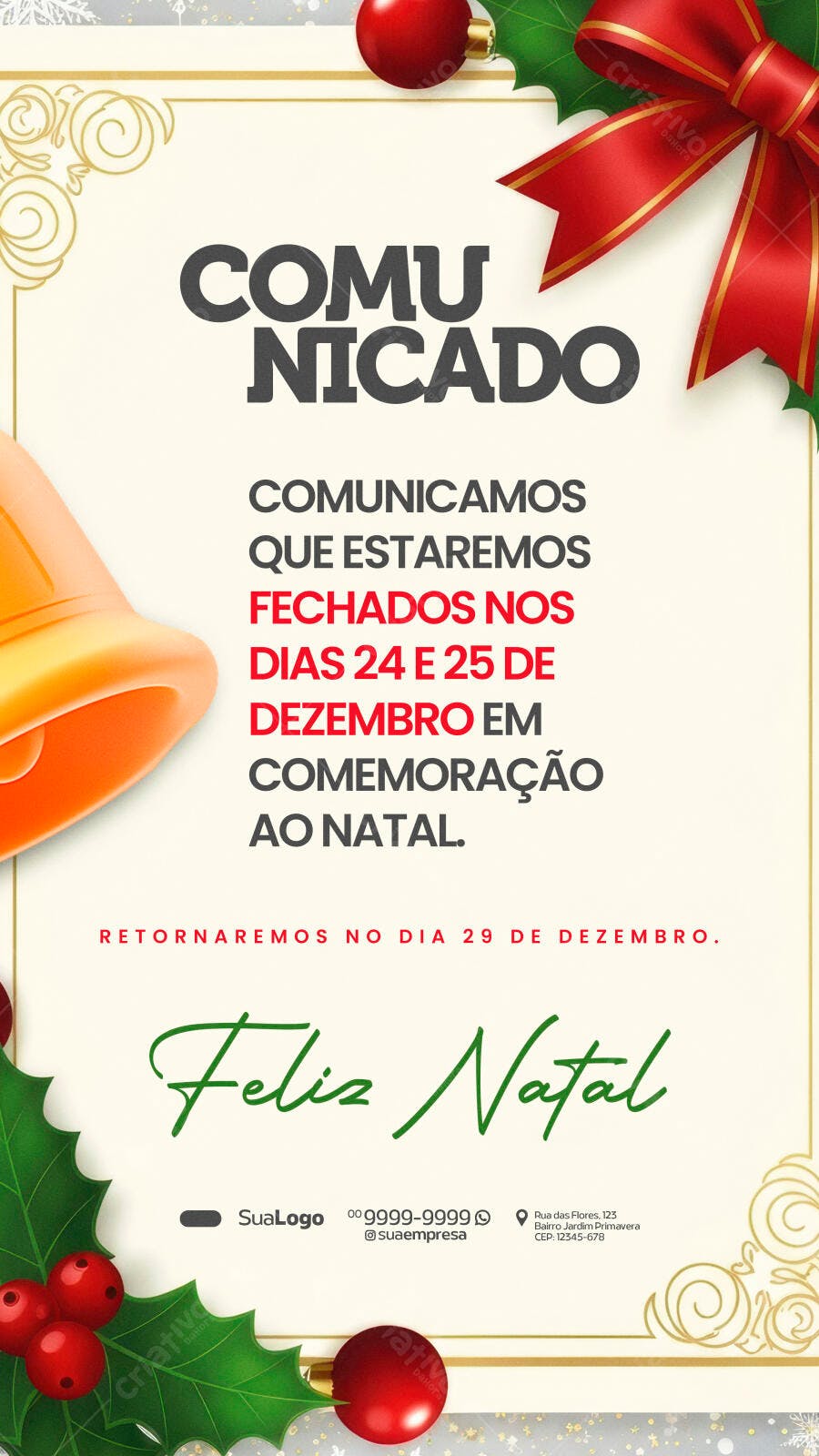 Comunicado de Fechamento Natalino para Empresa PSD Editável