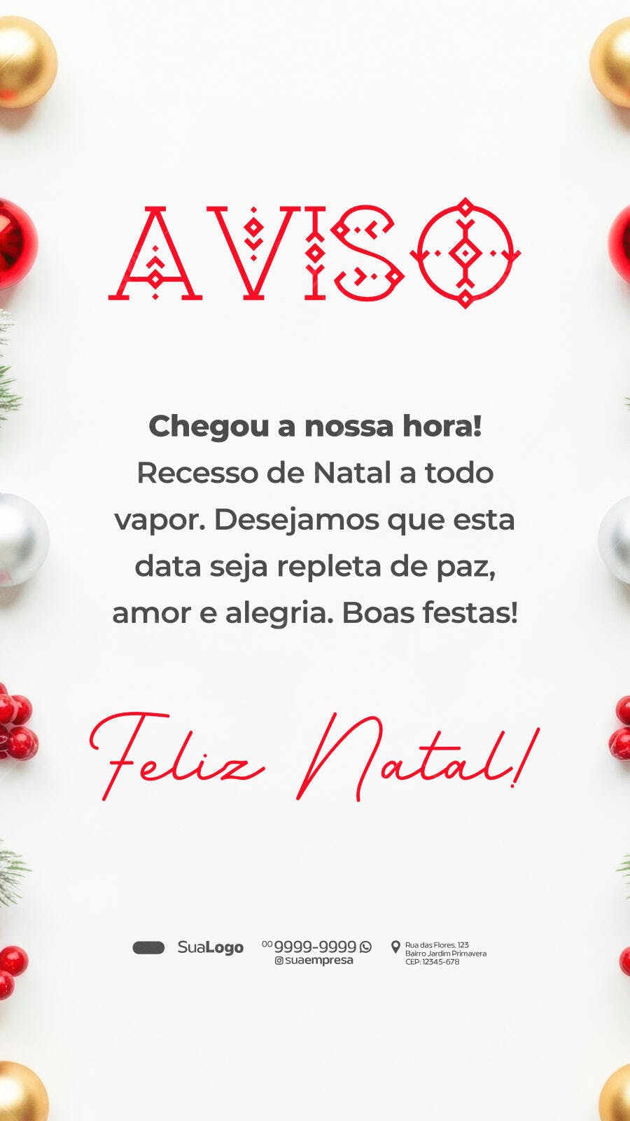 Post Redes Sociais Aviso Recesso Natal Feliz Natal PSD Editável