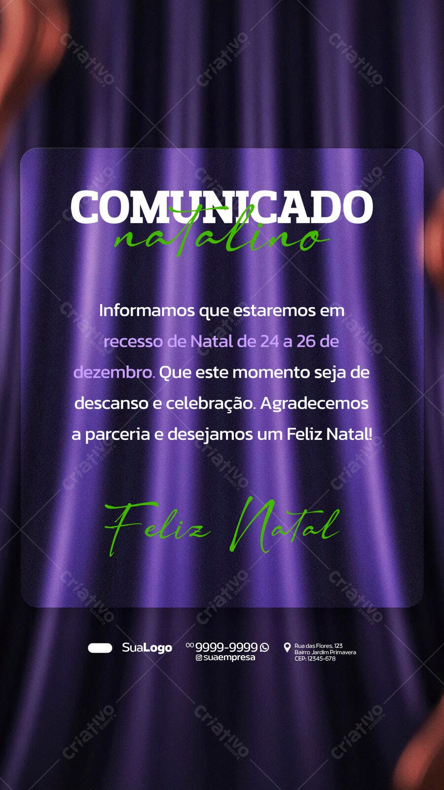 Post Redes Sociais Comunicado Recesso Natalino PSD Editável