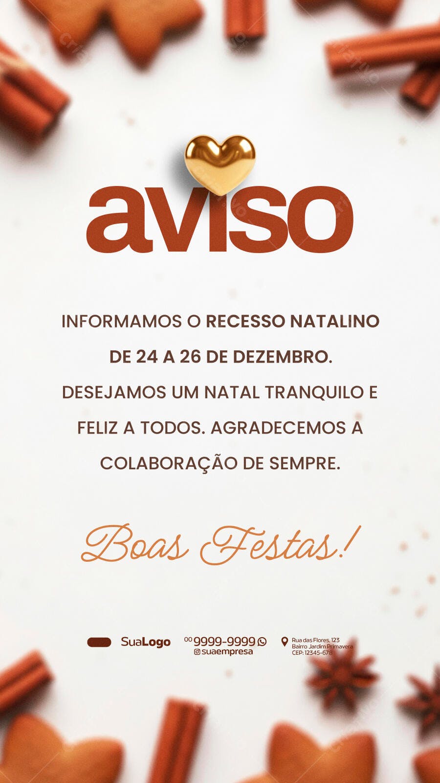 Flyer Aviso Recesso Natalino com Coração PSD Editável