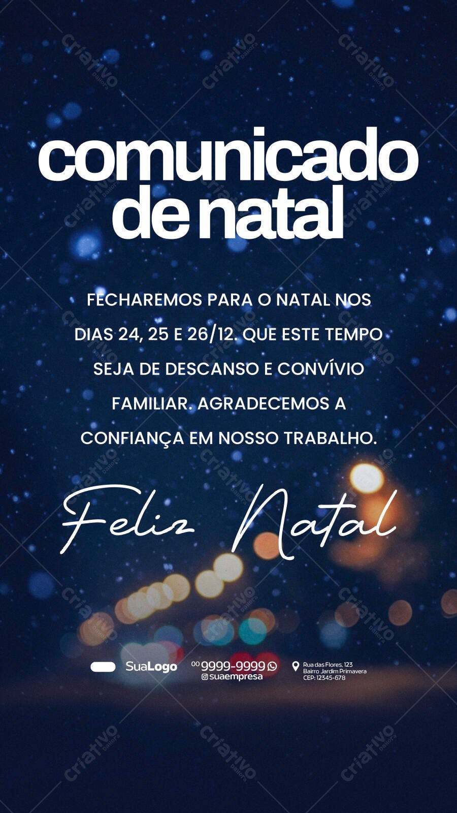 Post de Mídia Social para Comunicado de Natal PSD Editável