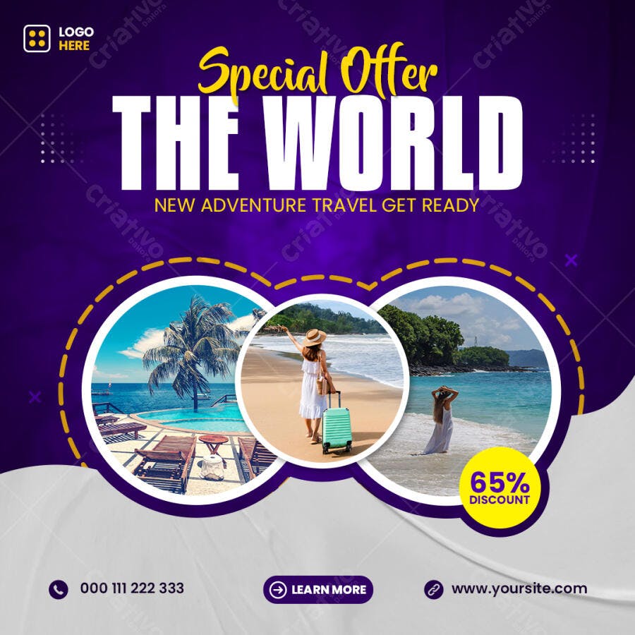 Flyer Oferta Especial Aventura O Mundo Viagem PSD Editável