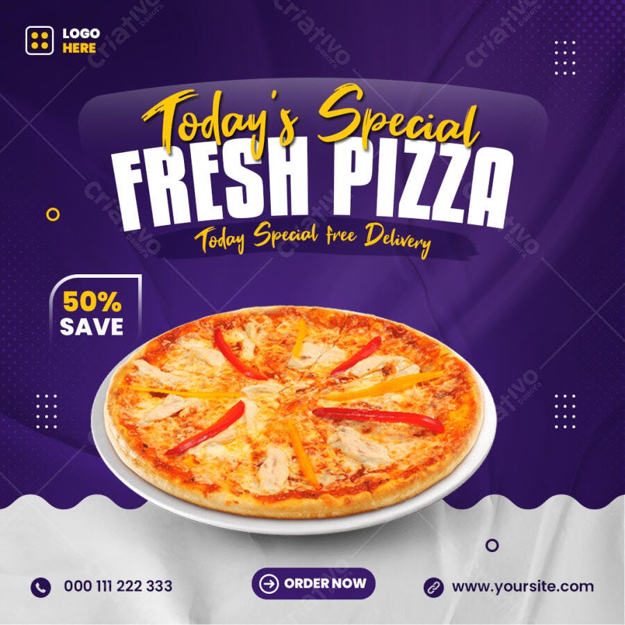 Flyer para Promoção Pizza Fresca 50% OFF PSD Editável