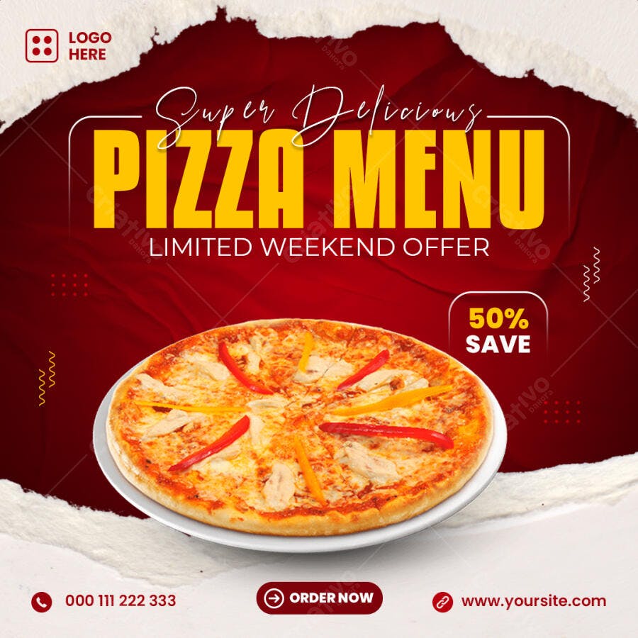 Flyer de Menu de Pizza Deliciosa com Oferta PSD Editável
