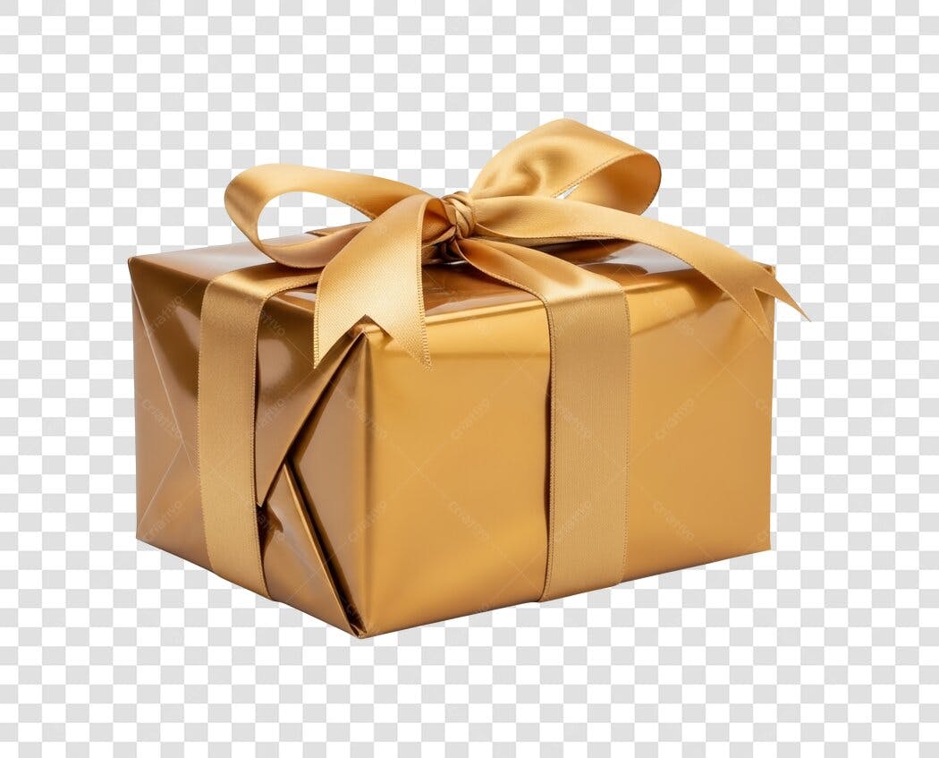 Caixa de Presente Dourada Laço para Aniversário Natal PNG com fundo transparente