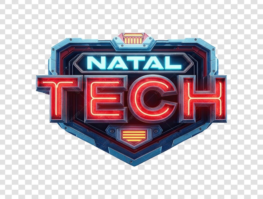 Título Gráfico Natal Tech Neon Azul Vermelho PNG com fundo transparente