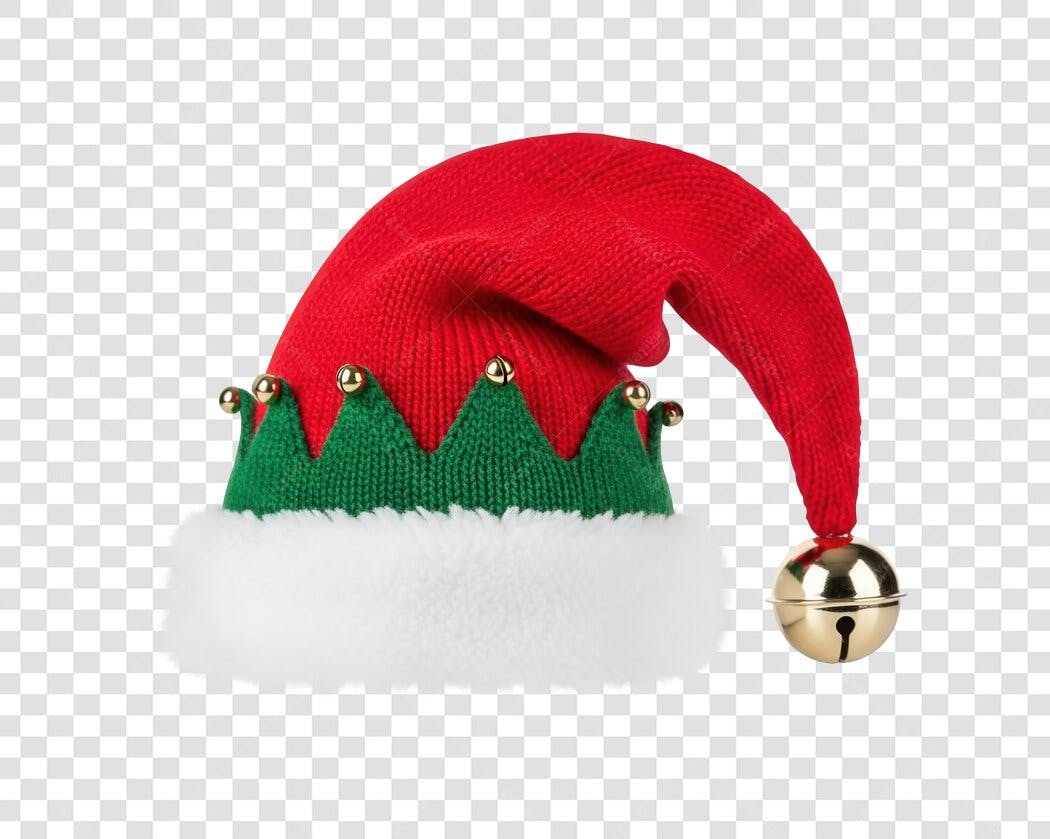 Chapéu de Elfo Natalino Vermelho Verde Dourado com sino PNG com fundo transparente