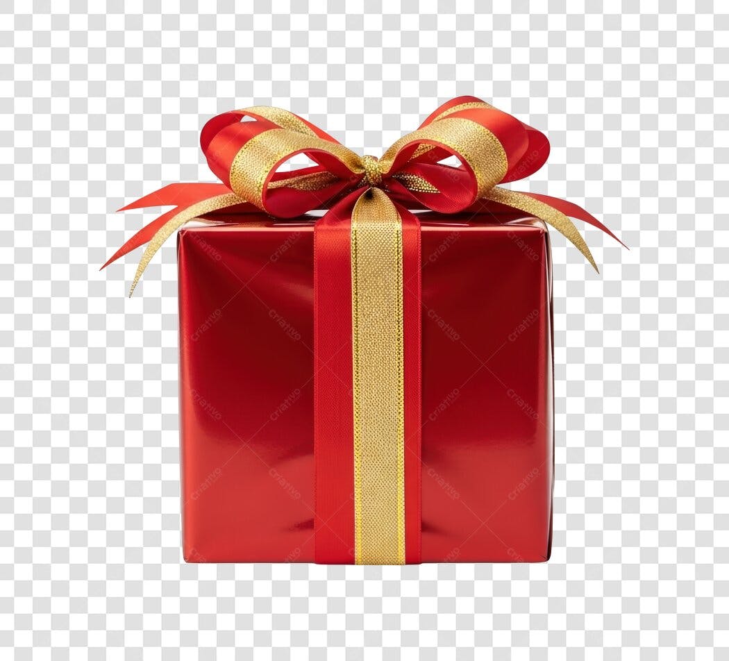 Post Instagram Caixa de Presente Vermelha e Dourada para Natal PNG com fundo transparente