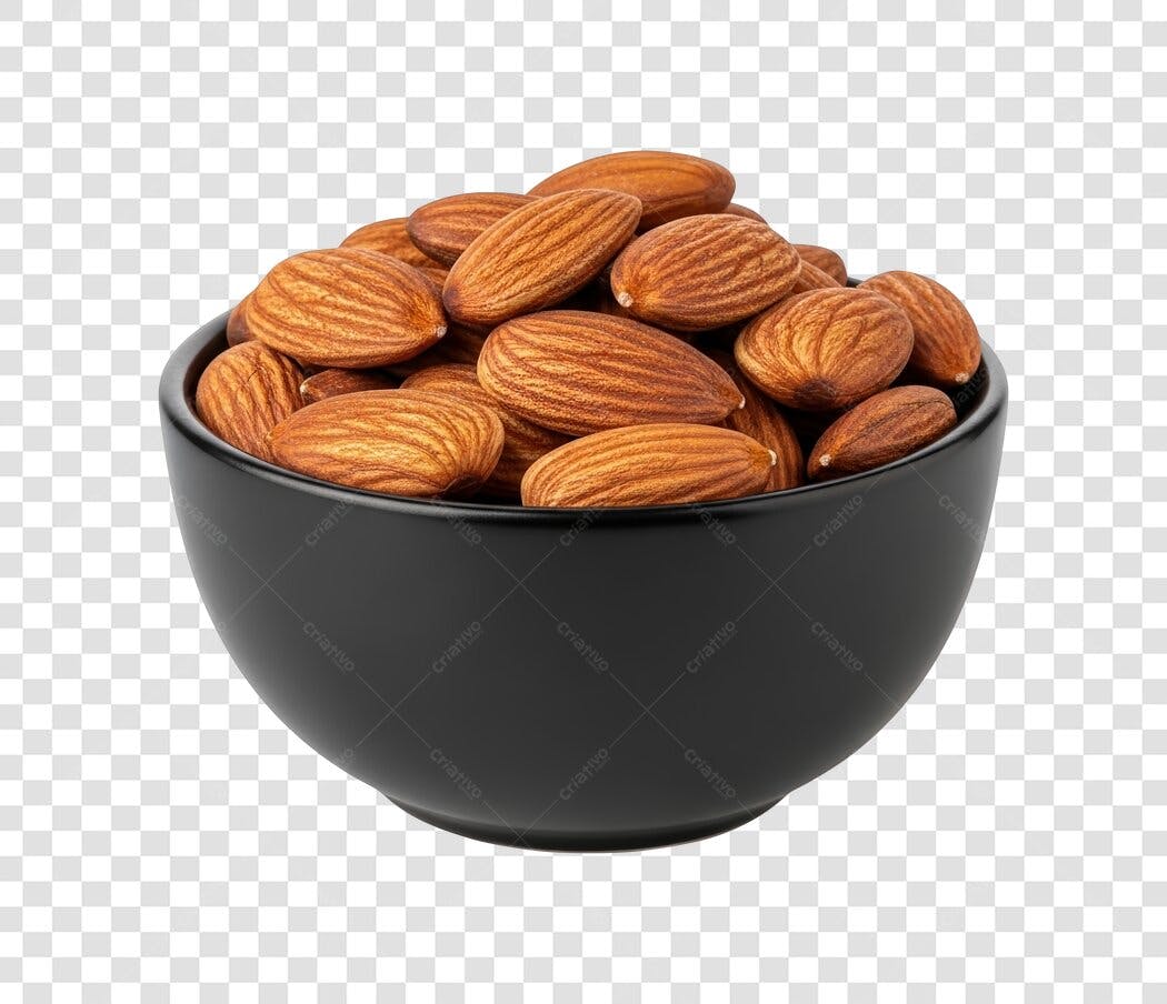 Elemento Amêndoas em Tigela Preta PNG com fundo transparente