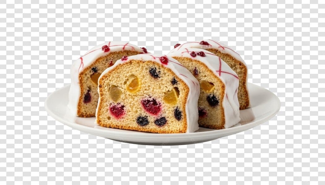 Fatia de Bolo Festivo com Frutas Cristalizadas PNG com fundo transparente