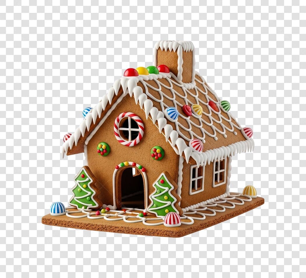 Ilustração 3D Casa de Gengibre Natal Doces Coloridos PNG com fundo transparente