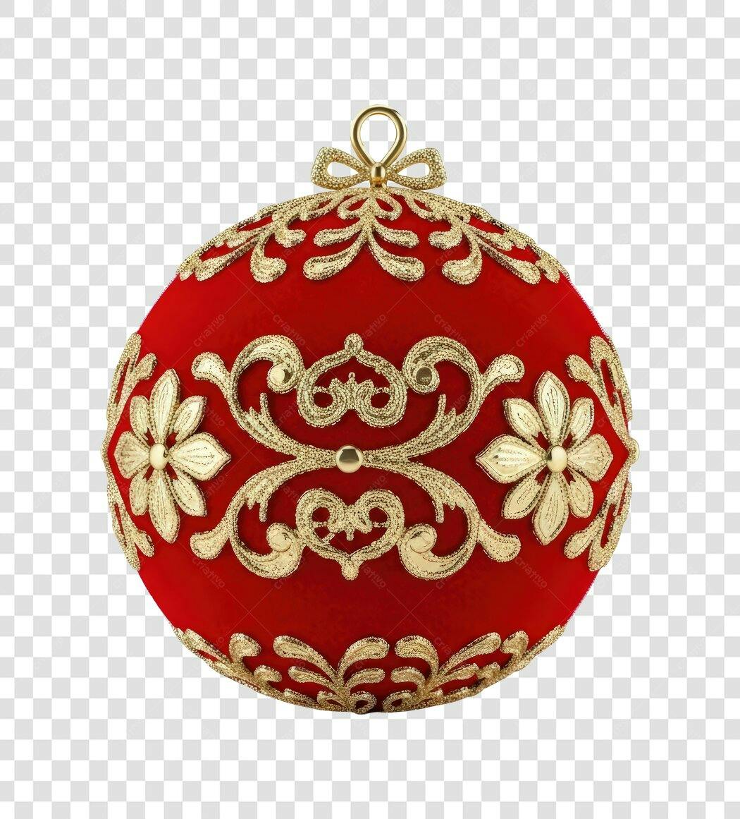 Bola de Natal luxuosa vermelha dourada para festas PNG com fundo transparente