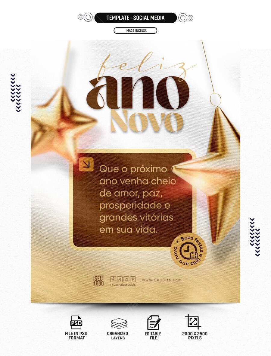 Flyer Social Media Feliz Ano Novo PSD Editável