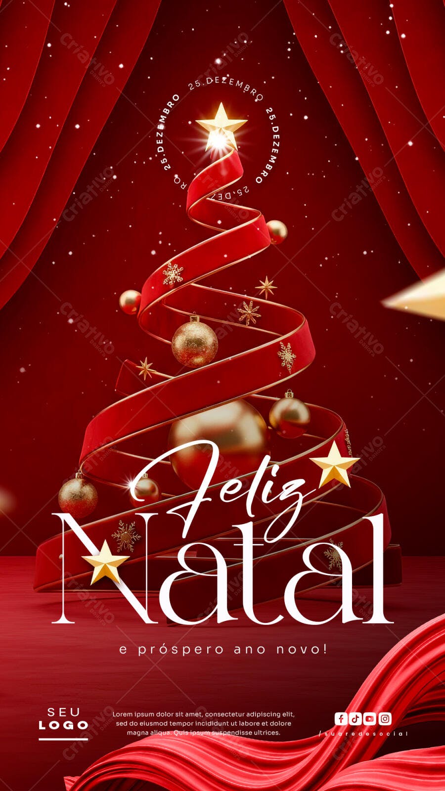 Flyer Boas Festas Natal e Ano Novo Vermelho Dourado PSD Editável