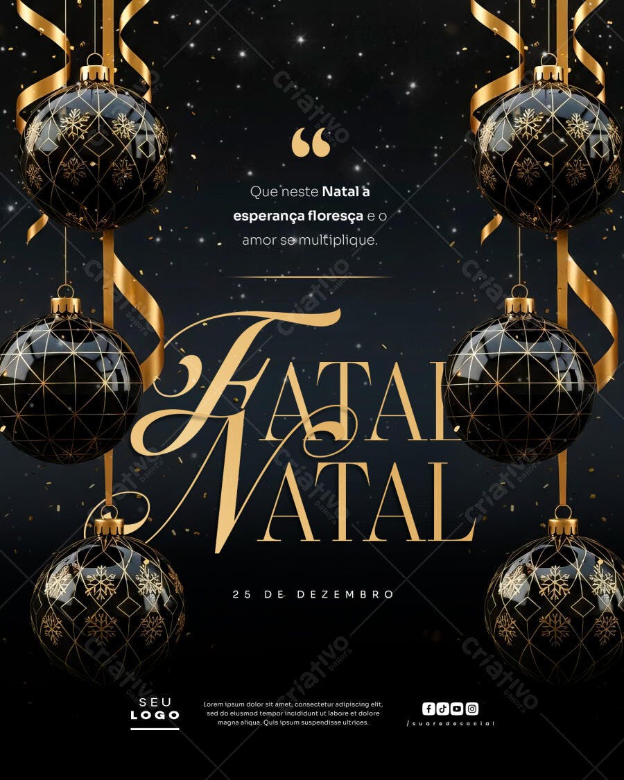 Flyer de Natal Elegante com Bolas Douradas PSD Editável