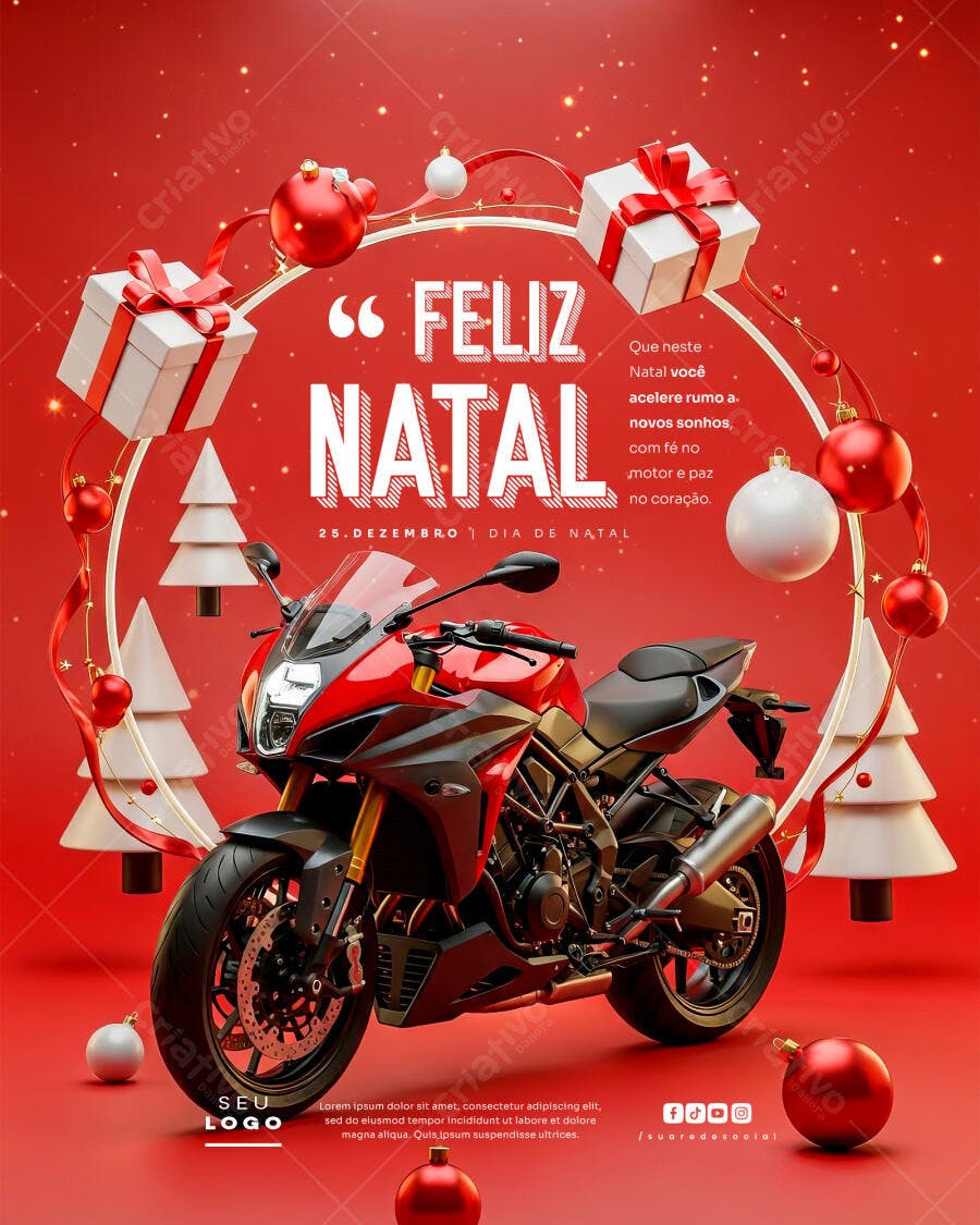 Flyer Natal de Moto Esportiva Vermelha PSD Editável