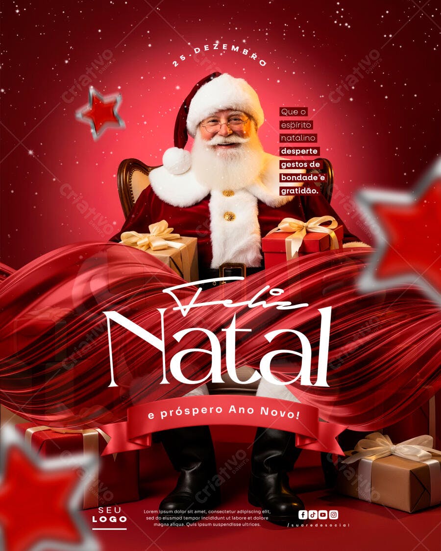 Flyer de Natal e Ano Novo com Papai Noel PSD Editável