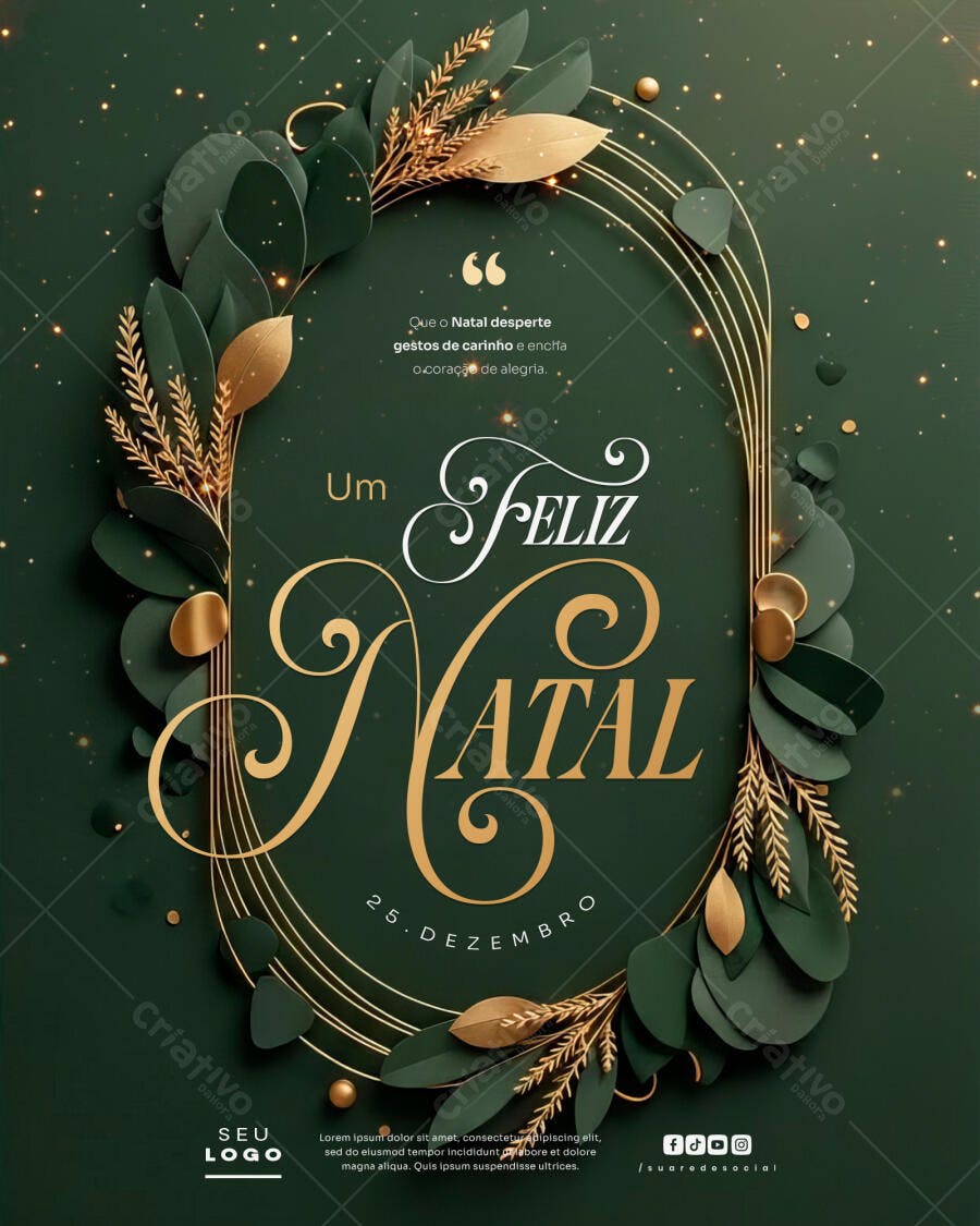 Post de Natal Feliz Natal Verde Dourado PSD Editável
