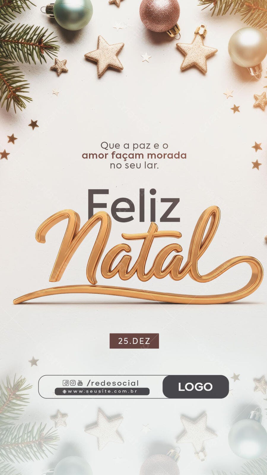 Post de Natal Feliz Natal Dourado com Oração PSD Editável
