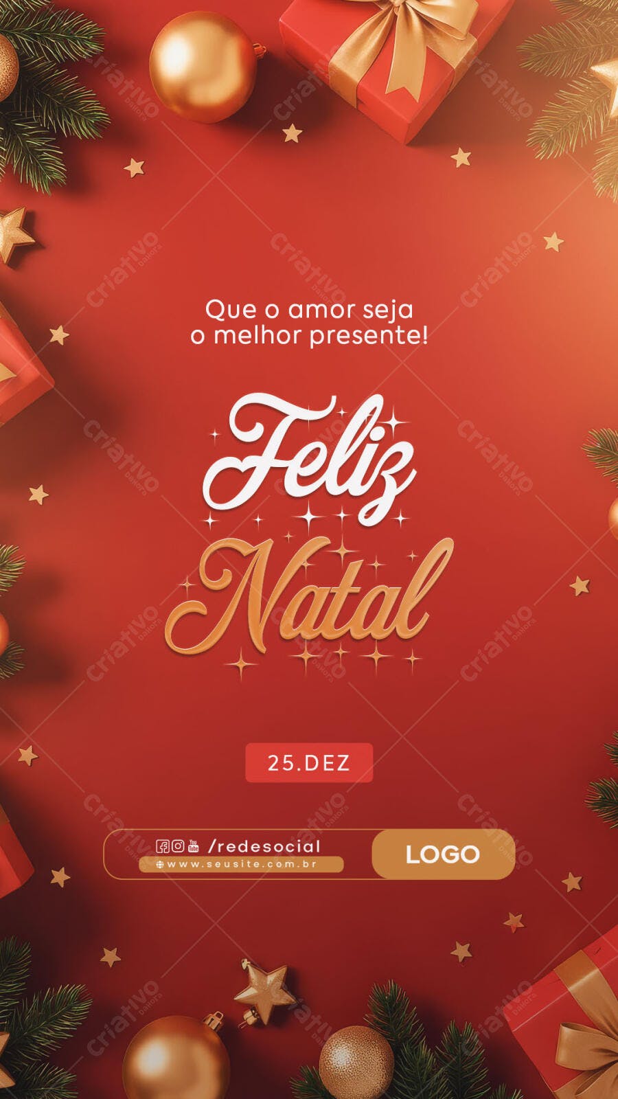 Flyer de Natal Vermelho com Feliz Natal e Presentes PSD Editável