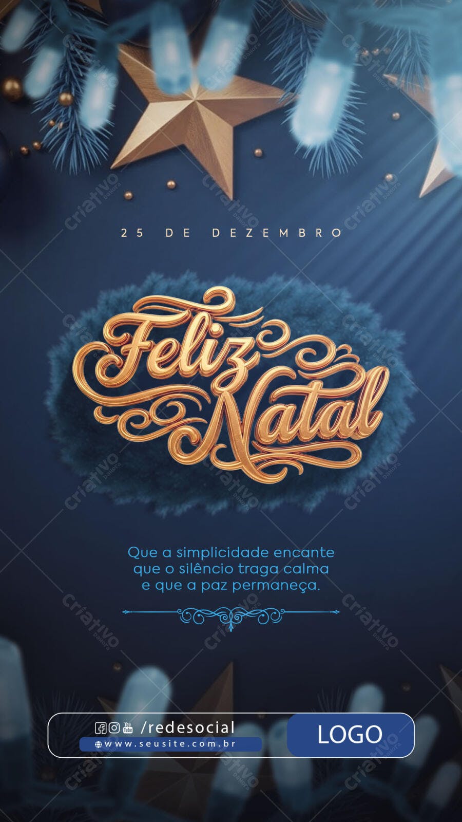 Flyer de Natal Feliz Natal Dourado Azul 25 de Dezembro PSD Editável